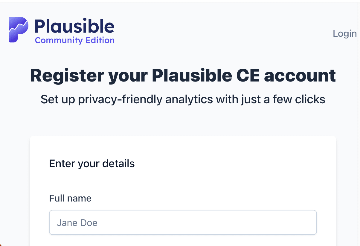 Plausible sign-up page